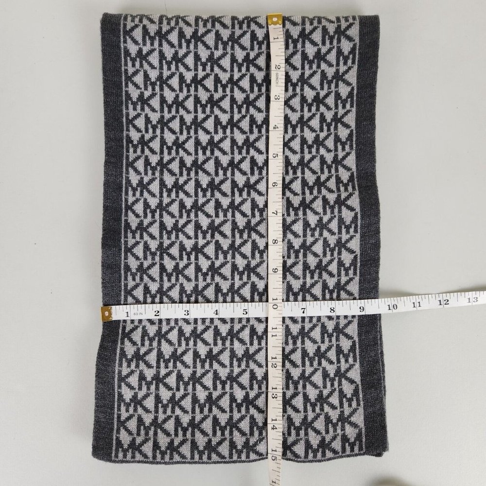 Michael Kors Scarf Womens Gray MK Logo All Over Print Rectangle Winter Classic - Picture 5 of 8